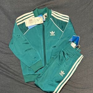 adidas Teal Kids Track Jacket and Pants Set with White Stripes
